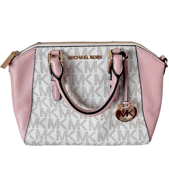 Michael Kors Handbags - Michael Kors Ciara Medium Messenger Crossbody Vanilla Signature Ballet Pink